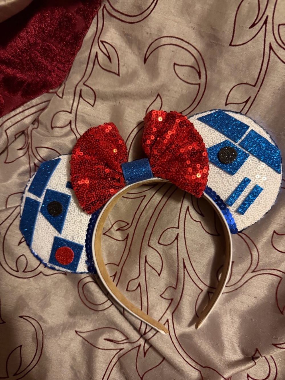 Star Wars R2-D2 Sequin Mouse Ear Headband with Red Bow